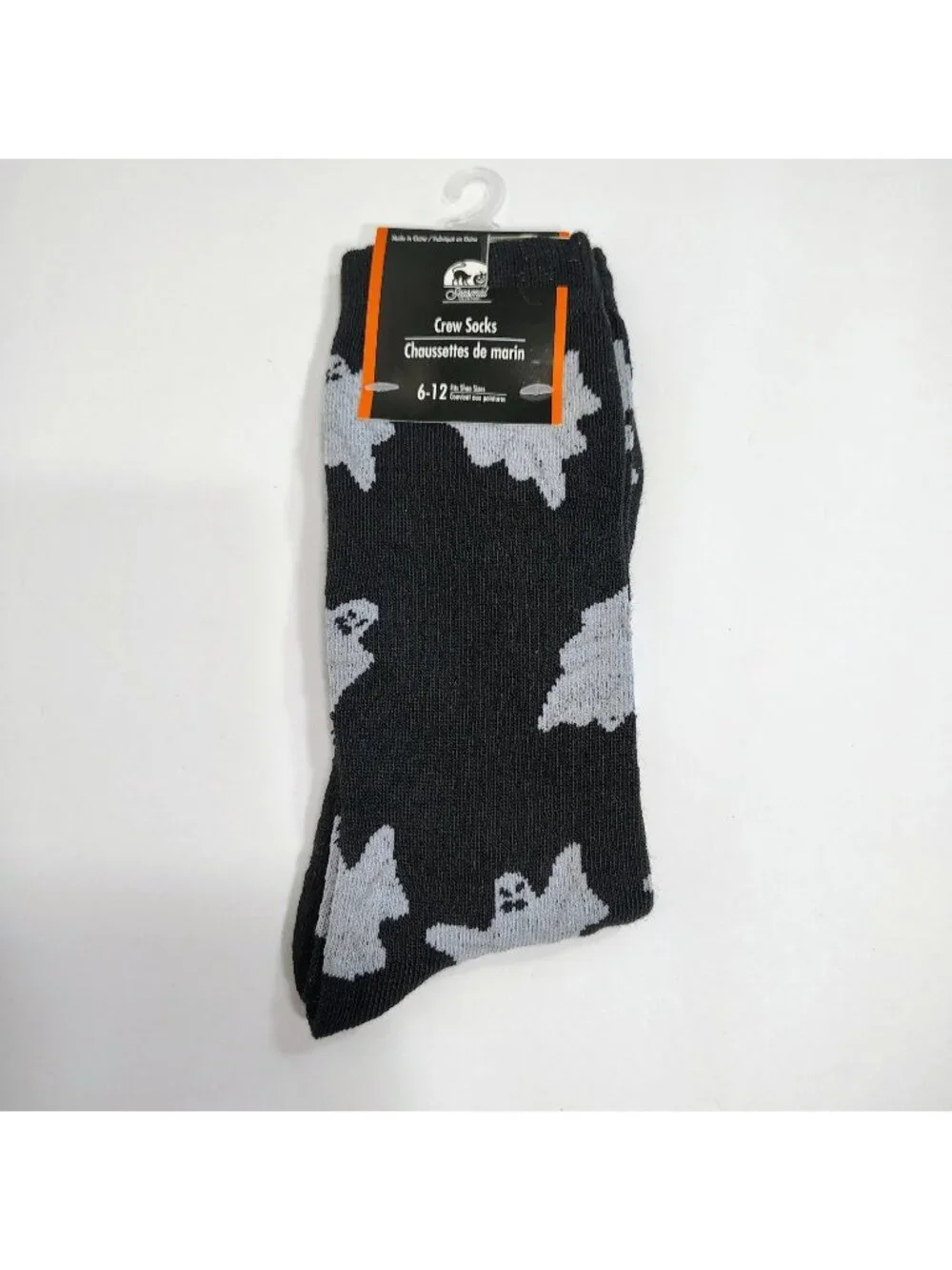 Halloween Crew Socks Womens Size 6-12 Gray Ghost Pattern Lightweight